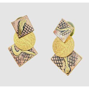 Artisan Abstract Geometric Mixed Metal Earrings With Post Back